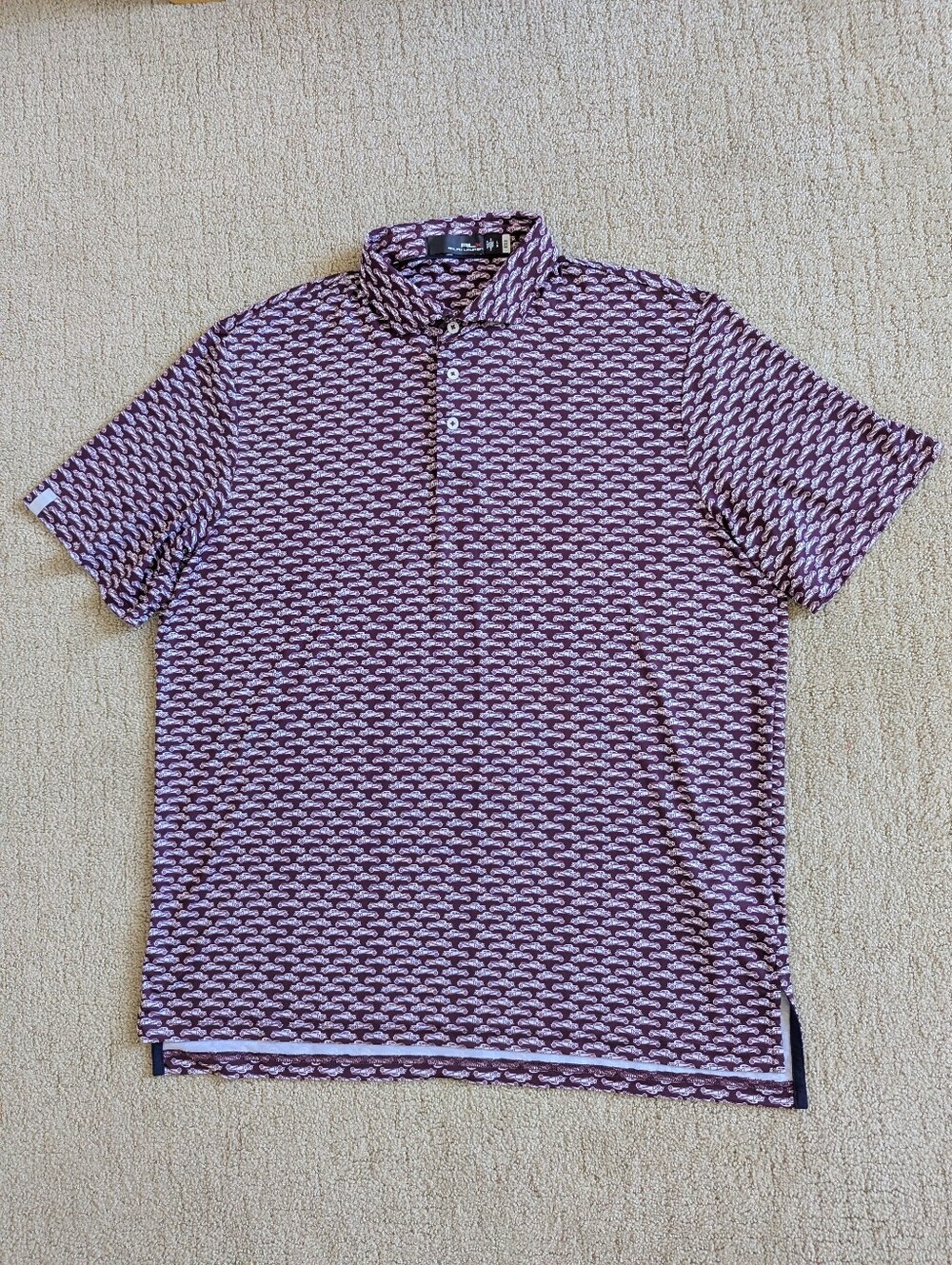 RLX Ralph Lauren Polo Shirt Red Cars All Over Print AOP Golf Performance L Golf